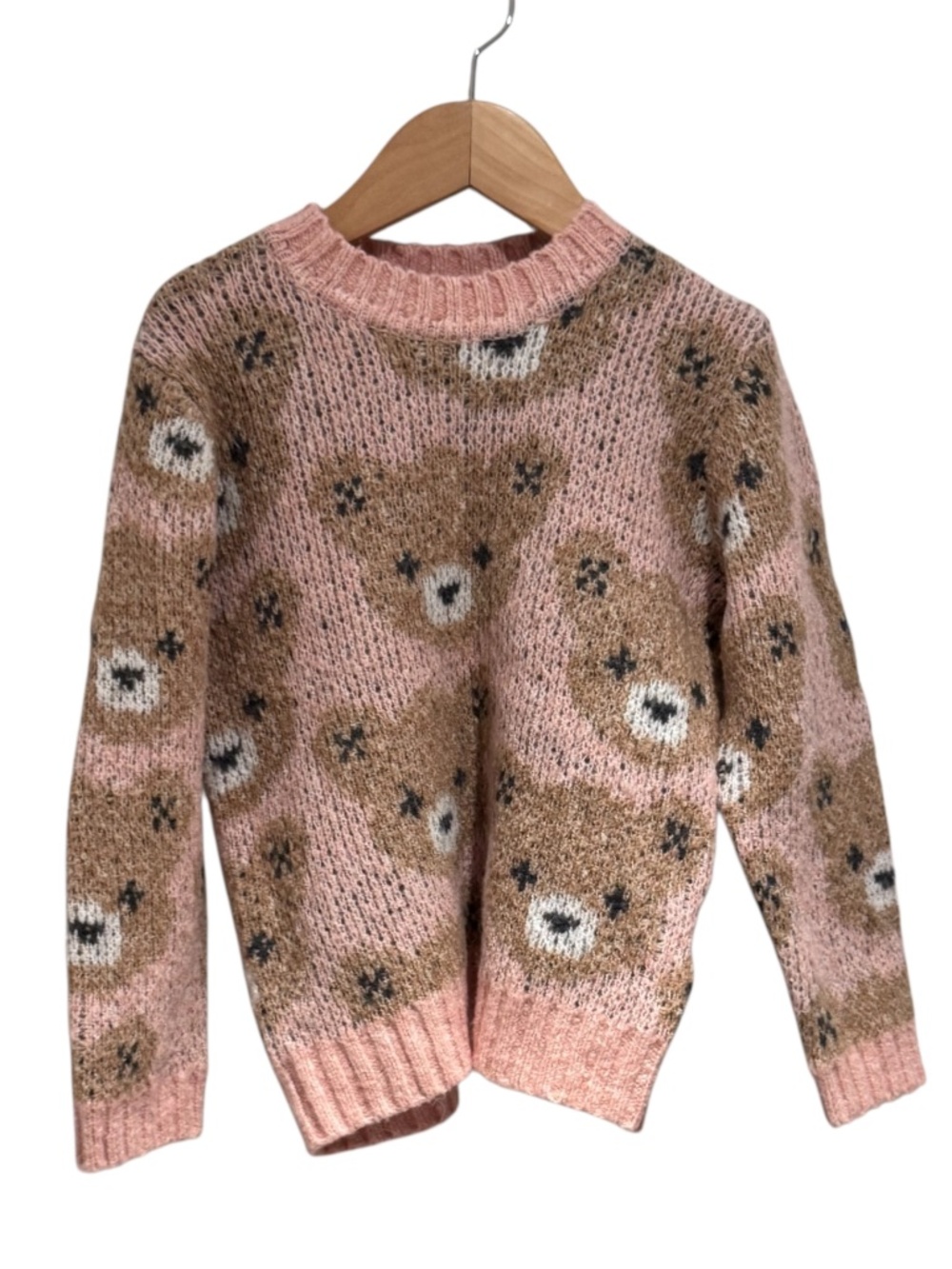 HUXBABY pink & brown knit bear pattern sweater - size 4 (generous cut imo)